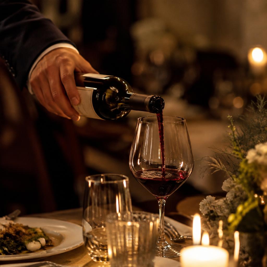 Red wine being poured at the table