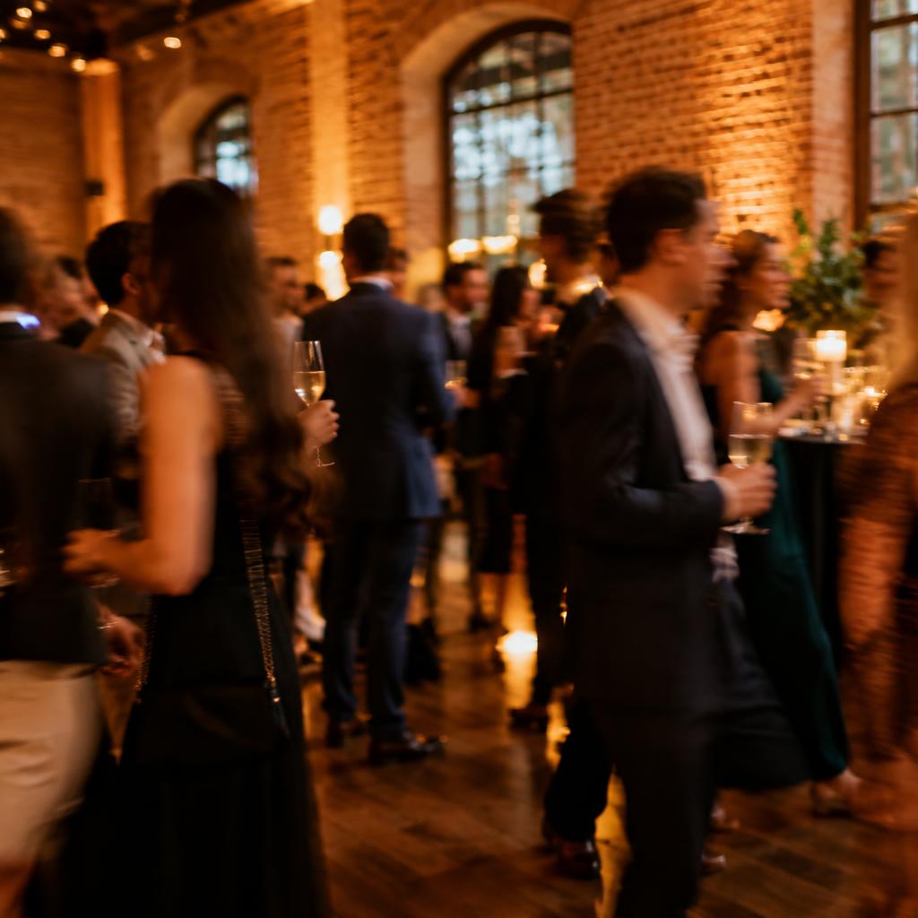 Guests mingling with drinks